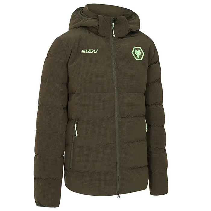 Wolverhampton Wanderers Store | Shop Official 2025-26 Players Travel Padded Jacket – Dark Khaki Wolves Gear